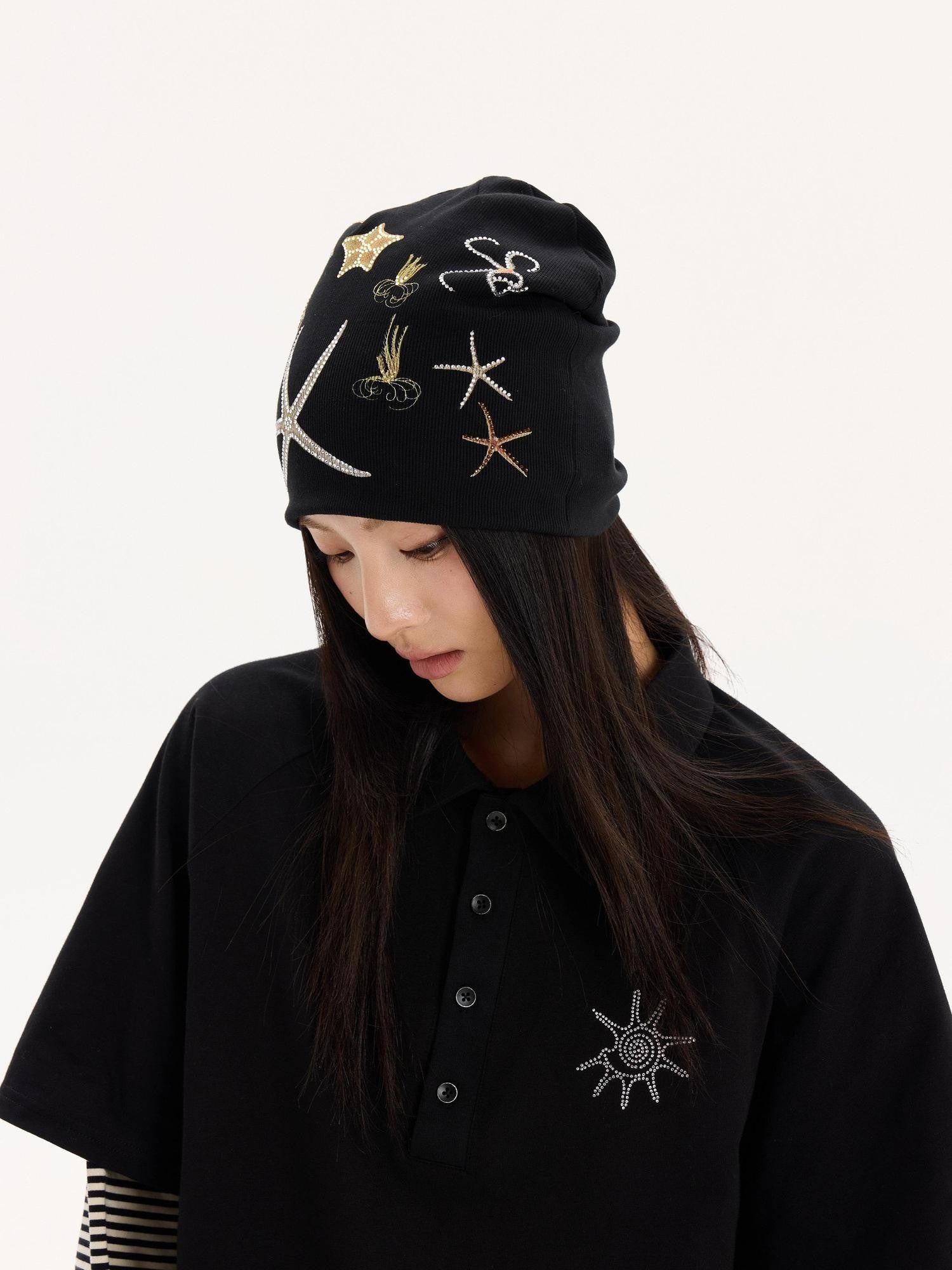 THELIGHT OFFICIAL Ocean Starfish Rhinestone Embellished Stacked Slouch Women's Cotton Hats