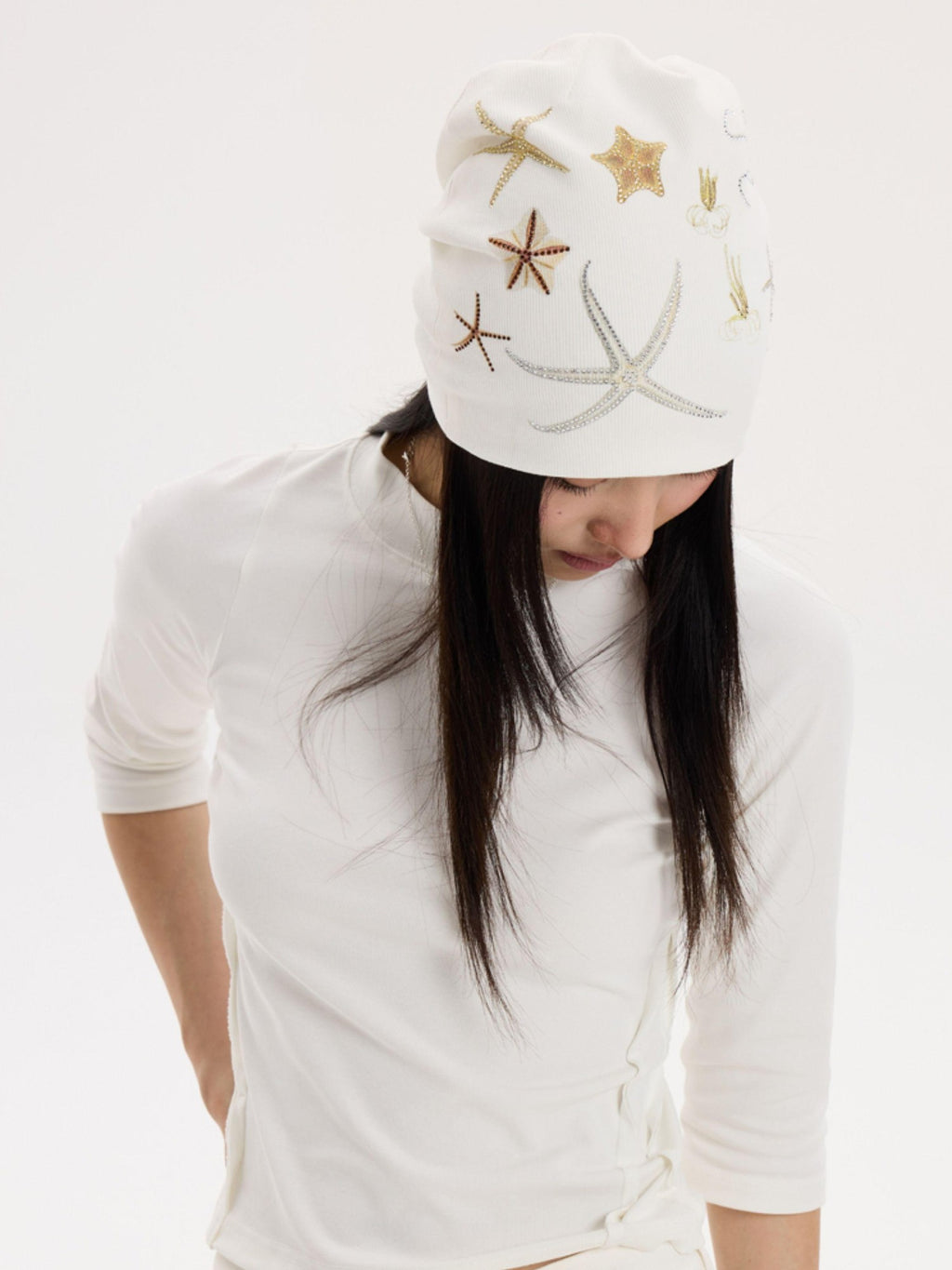 THELIGHT OFFICIAL Ocean Starfish Rhinestone Embellished Stacked Slouch Women's Cotton Hats