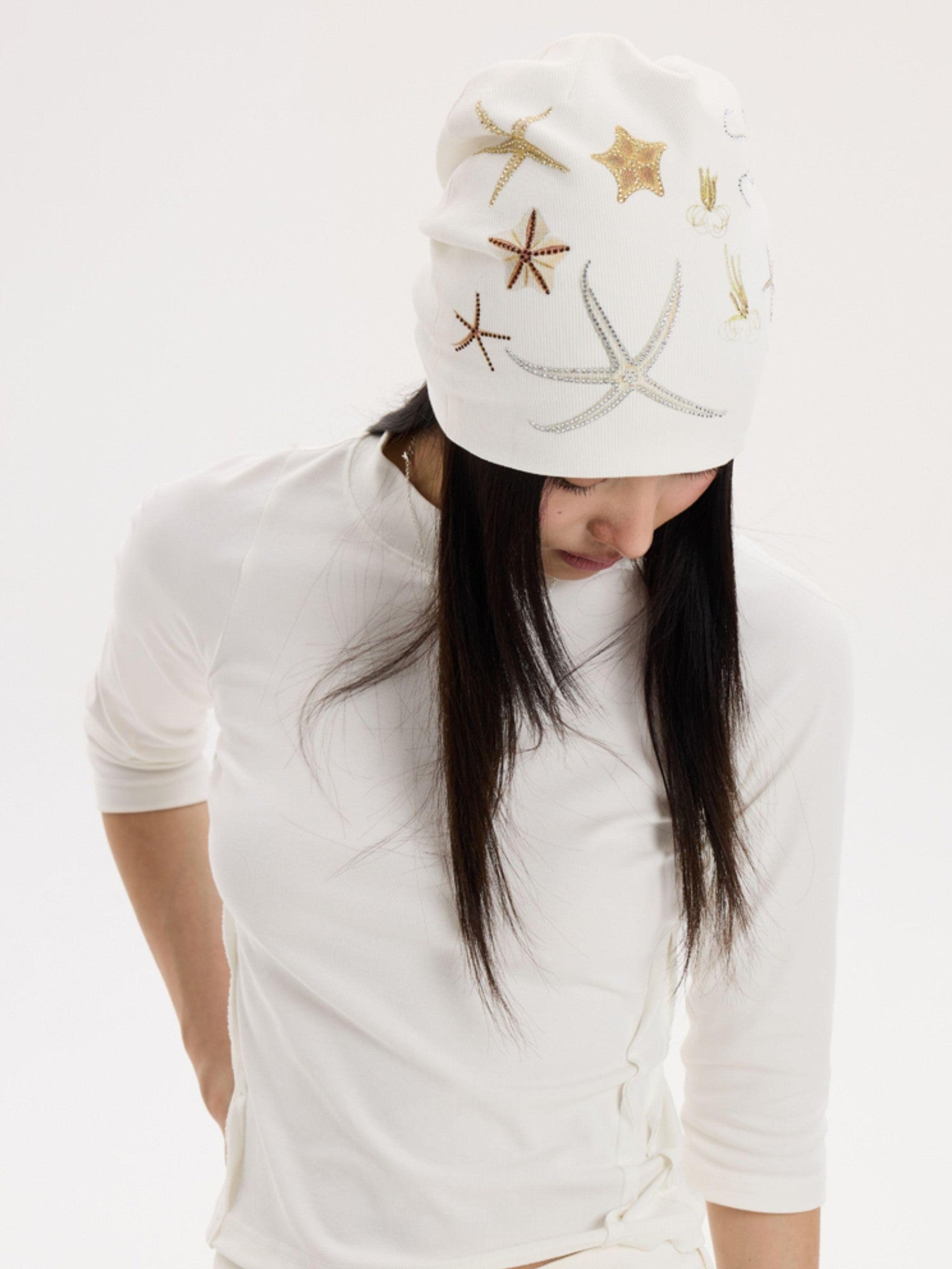 THELIGHT OFFICIAL Ocean Starfish Rhinestone Embellished Stacked Slouch Women's Cotton Hats