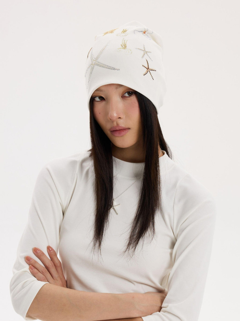 THELIGHT OFFICIAL Ocean Starfish Rhinestone Embellished Stacked Slouch Women's Cotton Hats