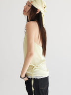 THELIGHT OFFICIAL Pale Yellow Printed Lace Tie Back Halter Women's Polyester Camisoles
