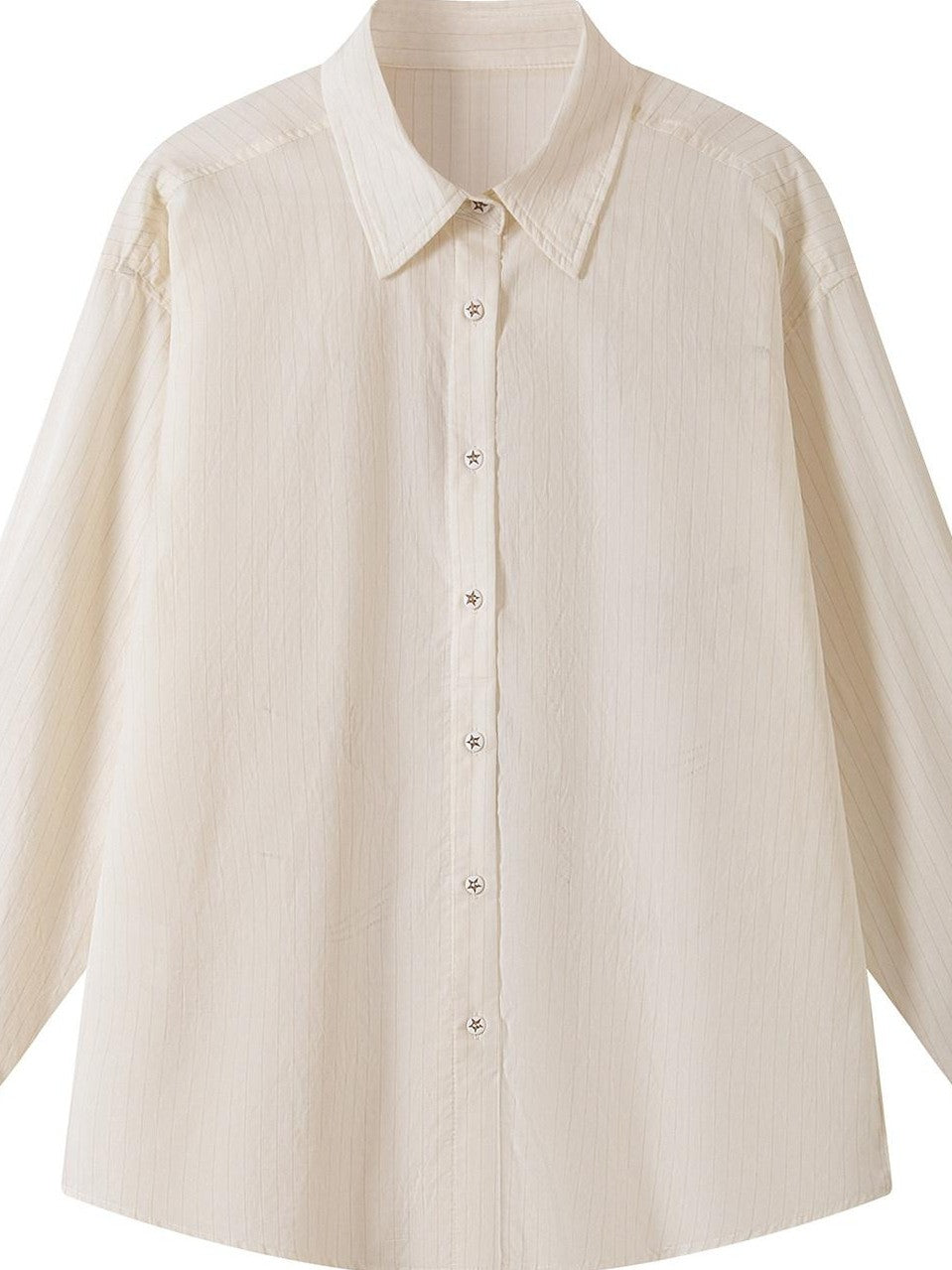 THELIGHT OFFICIAL Pale Yellow Striped Rhinestone Polo Long Sleeve Women's Cotton Blend Shirts