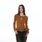THELIGHT OFFICIAL Patchwork Faux Two Piece Knit Women's Wool Blend Long Sleeve T-shirts 843898062853