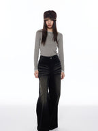 THELIGHT OFFICIAL Patchwork Faux Two Piece Knit Women's Wool Blend Long Sleeve T-shirts