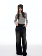 THELIGHT OFFICIAL Patchwork Faux Two Piece Knit Women's Wool Blend Long Sleeve T-shirts