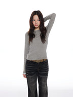 THELIGHT OFFICIAL Patchwork Faux Two Piece Knit Women's Wool Blend Long Sleeve T-shirts