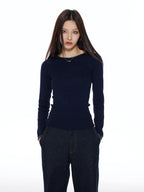 THELIGHT OFFICIAL Patchwork Faux Two Piece Knit Women's Wool Blend Long Sleeve T-shirts