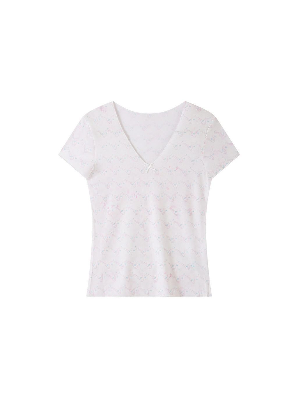 THELIGHT OFFICIAL Pink Printed Tonal Plunge V-neck Women's Polyester Short Sleeve T-shirts 946823901351