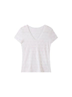 THELIGHT OFFICIAL Pink Printed Tonal Plunge V-neck Women's Polyester Short Sleeve T-shirts 946823901351