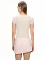 THELIGHT OFFICIAL Pink Printed Tonal Plunge V-neck Women's Polyester Short Sleeve T-shirts