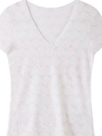 THELIGHT OFFICIAL Pink Printed Tonal Plunge V-neck Women's Polyester Short Sleeve T-shirts