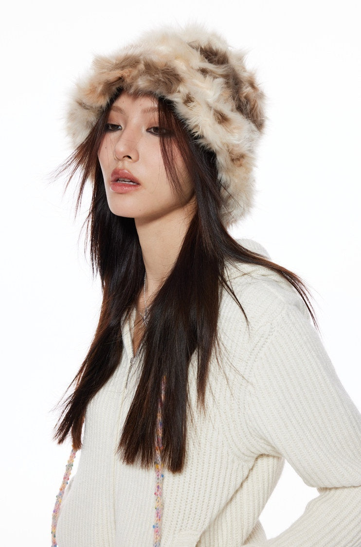 THELIGHT OFFICIAL Plush Faux Fur Earflap Flat Top Women's Polyester Bucket Hats 845095817843