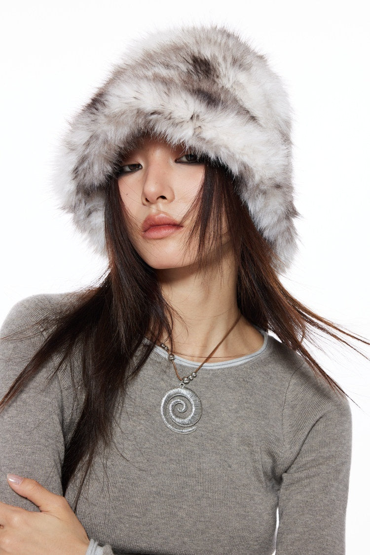 THELIGHT OFFICIAL Plush Faux Fur Earflap Flat Top Women's Polyester Bucket Hats 845095817843