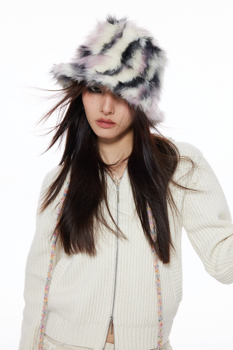 THELIGHT OFFICIAL Plush Faux Fur Earflap Flat Top Women's Polyester Bucket Hats 845095817843