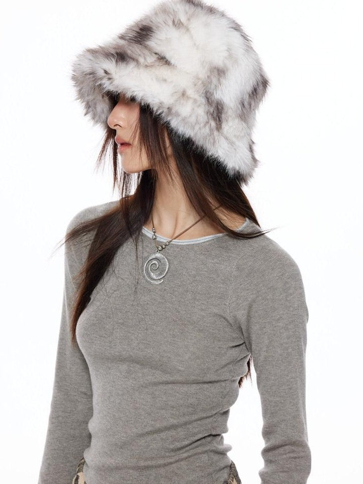 THELIGHT OFFICIAL Plush Faux Fur Earflap Flat Top Women's Polyester Bucket Hats