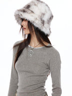 THELIGHT OFFICIAL Plush Faux Fur Earflap Flat Top Women's Polyester Bucket Hats