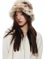 THELIGHT OFFICIAL Plush Faux Fur Earflap Flat Top Women's Polyester Bucket Hats