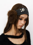 THELIGHT OFFICIAL Plush Vintage Button Detail Ear Muffs Headband Women's Plush Hats
