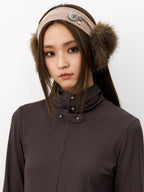 THELIGHT OFFICIAL Plush Vintage Button Detail Ear Muffs Headband Women's Plush Hats