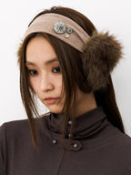 THELIGHT OFFICIAL Plush Vintage Button Detail Ear Muffs Headband Women's Plush Hats