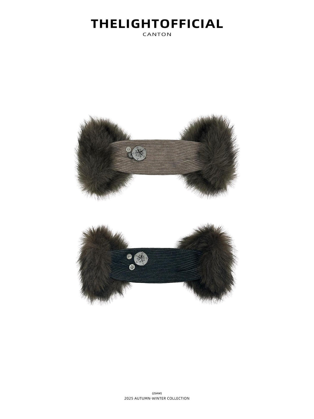 THELIGHT OFFICIAL Plush Vintage Button Detail Ear Muffs Headband Women's Plush Hats