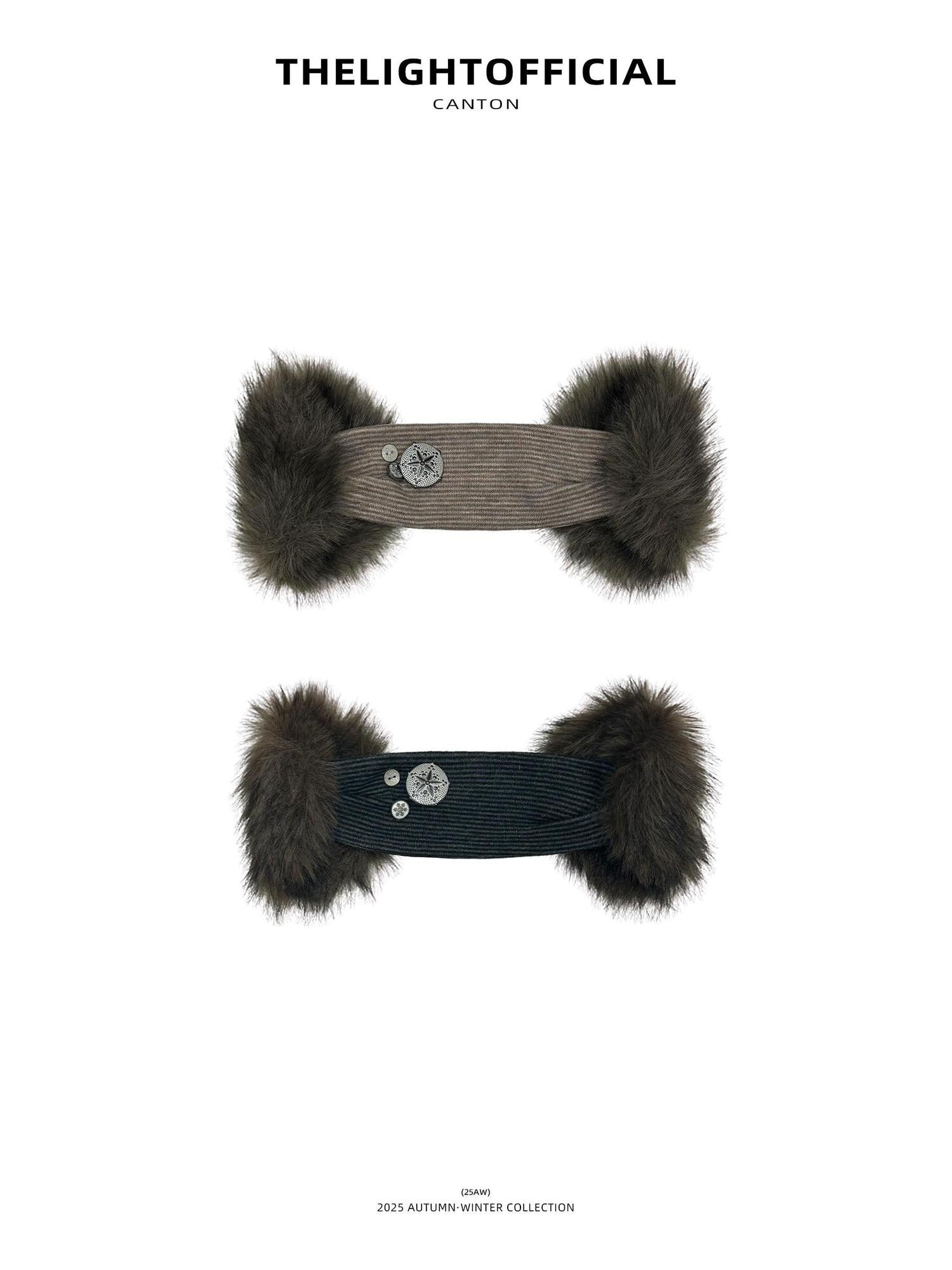 THELIGHT OFFICIAL Plush Vintage Button Detail Ear Muffs Headband Women's Plush Hats