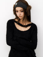 THELIGHT OFFICIAL Plush Vintage Button Detail Ear Muffs Headband Women's Plush Hats
