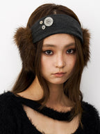 THELIGHT OFFICIAL Plush Vintage Button Detail Ear Muffs Headband Women's Plush Hats
