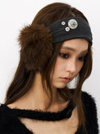 THELIGHT OFFICIAL Plush Vintage Button Detail Ear Muffs Headband Women's Plush Hats