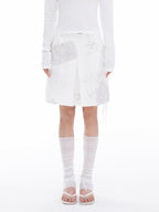 THELIGHT OFFICIAL Pure White Heart Embroidered Print 3d A Line Women's Cotton Modal Mini Skirts