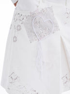 THELIGHT OFFICIAL Pure White Heart Embroidered Print 3d A Line Women's Cotton Modal Mini Skirts