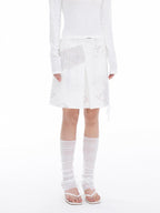 THELIGHT OFFICIAL Pure White Heart Embroidered Print 3d A Line Women's Cotton Modal Mini Skirts