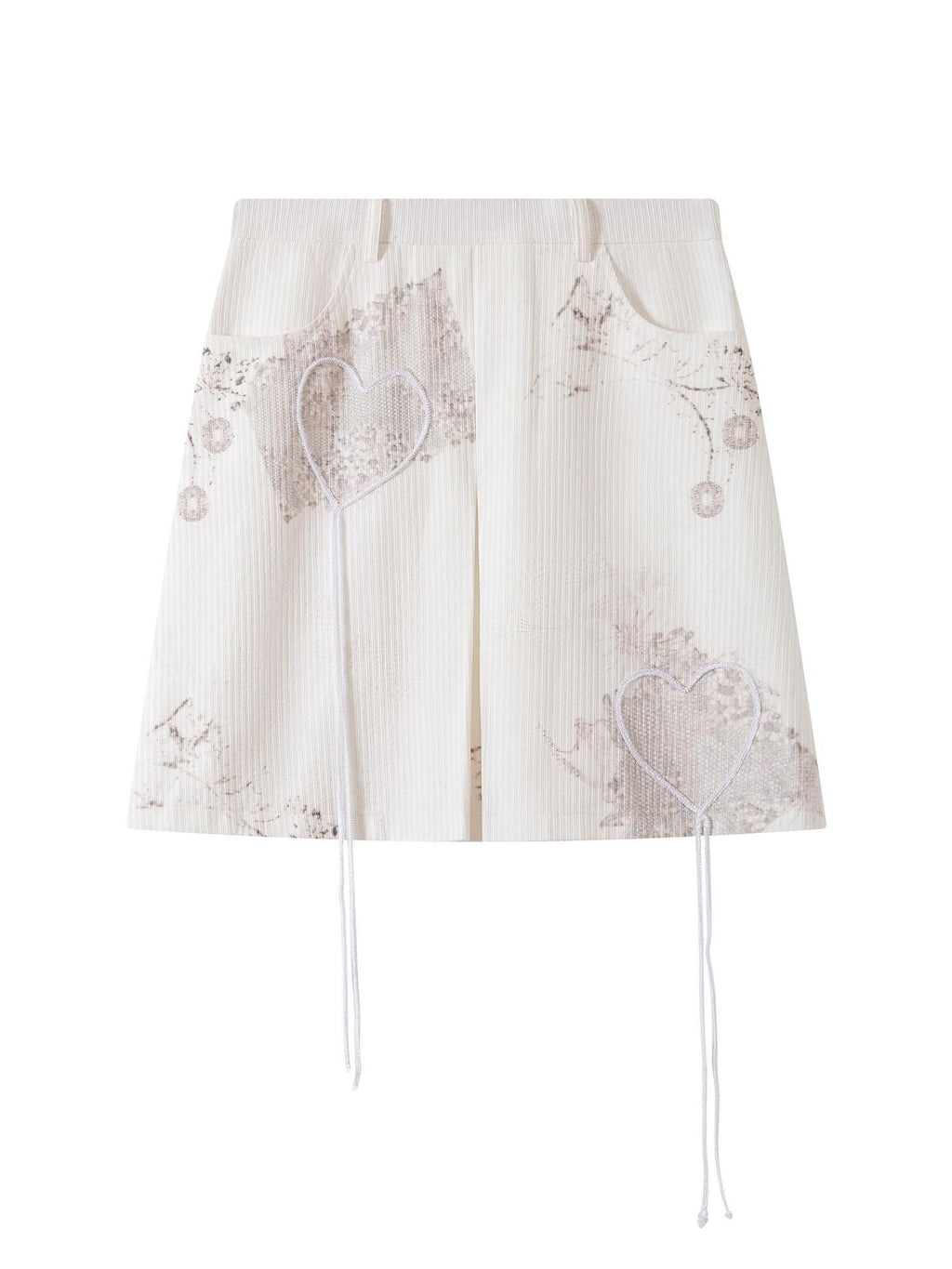 THELIGHT OFFICIAL Pure White Heart Embroidered Print 3d A Line Women's Cotton Modal Mini Skirts