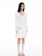 THELIGHT OFFICIAL Pure White Heart Embroidered Print 3d A Line Women's Cotton Modal Mini Skirts