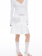 THELIGHT OFFICIAL Pure White Heart Embroidered Print 3d A Line Women's Cotton Modal Mini Skirts