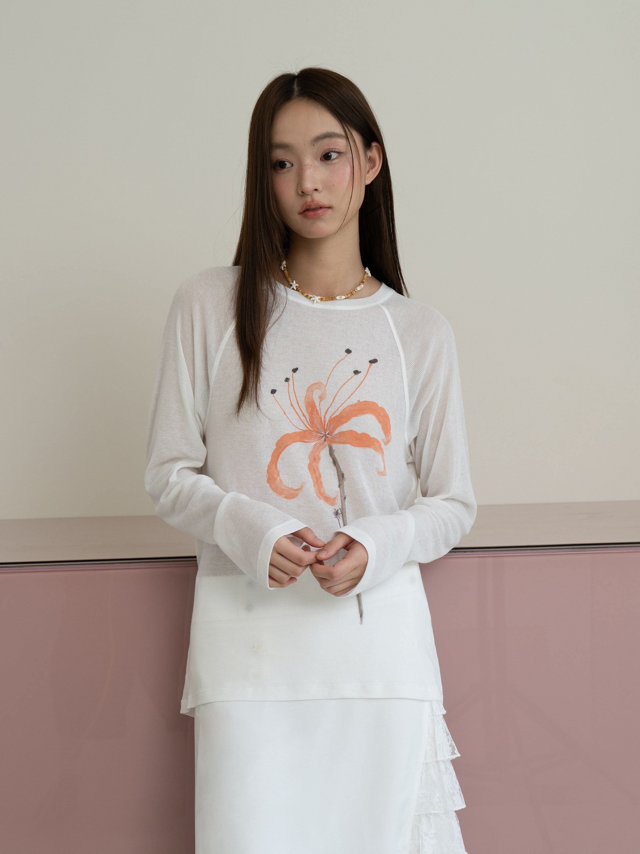 THELIGHT OFFICIAL Sheer Butterfly Print Raglan Women's Poly Cotton Long Sleeve T-shirts 975086431916