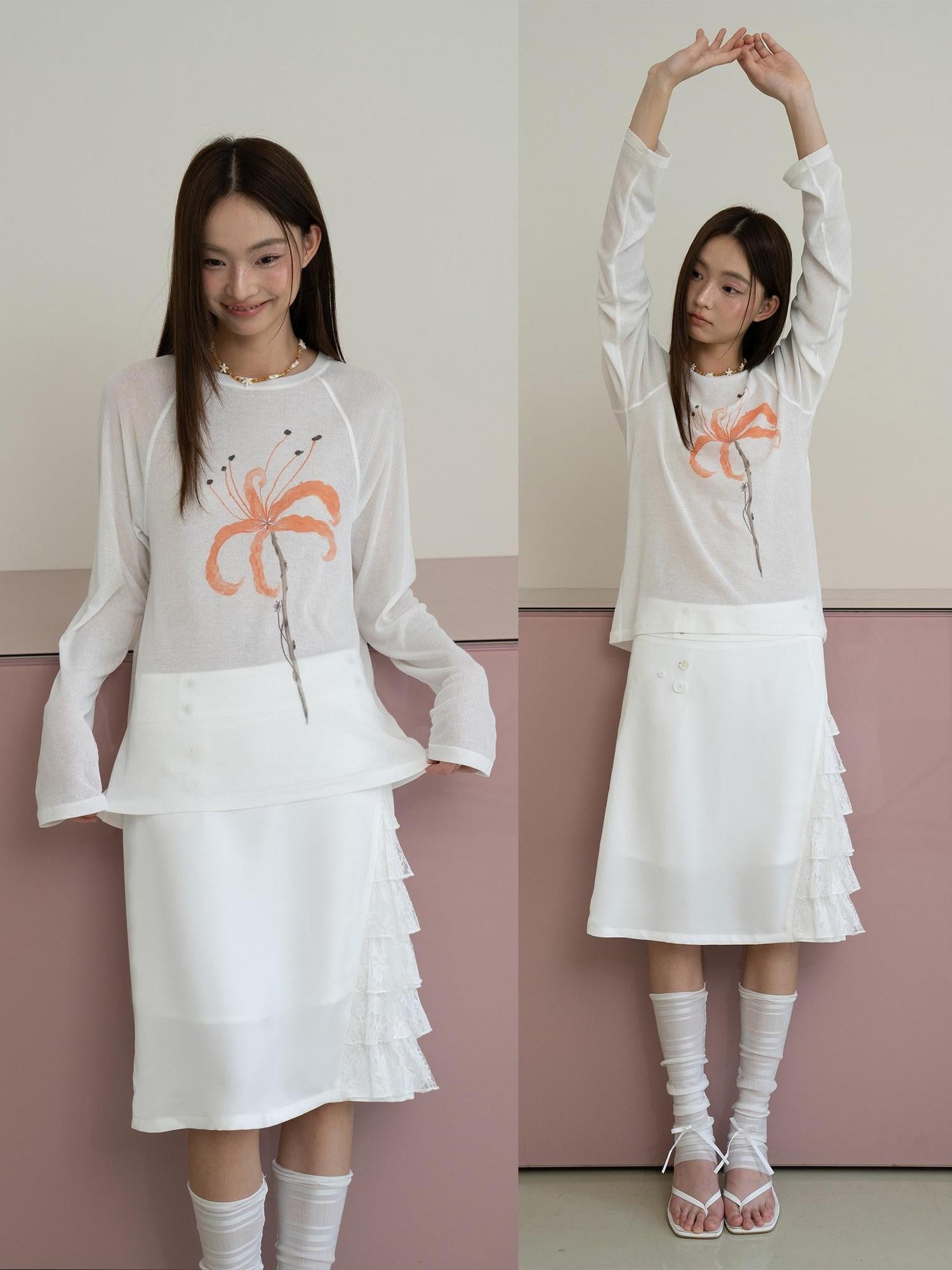 THELIGHT OFFICIAL Sheer Butterfly Print Raglan Women's Poly Cotton Long Sleeve T-shirts