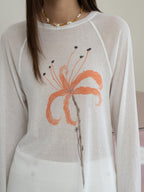 THELIGHT OFFICIAL Sheer Butterfly Print Raglan Women's Poly Cotton Long Sleeve T-shirts