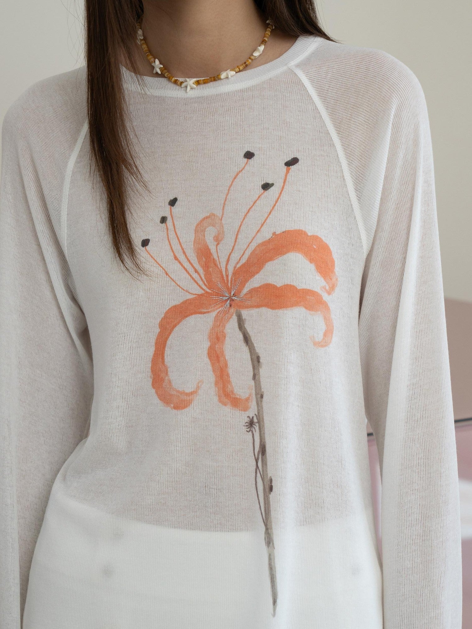 THELIGHT OFFICIAL Sheer Butterfly Print Raglan Women's Poly Cotton Long Sleeve T-shirts