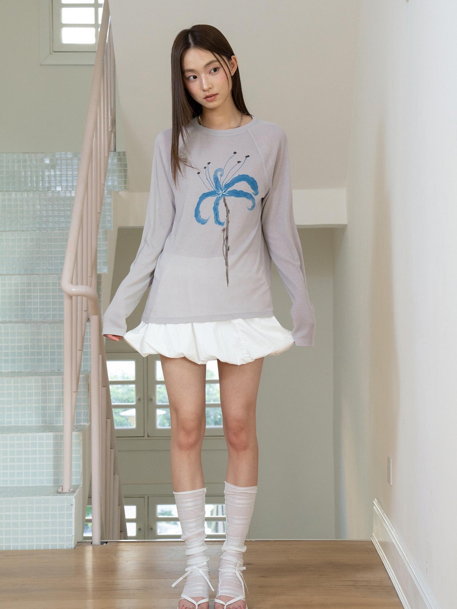 THELIGHT OFFICIAL Sheer Butterfly Print Raglan Women's Poly Cotton Long Sleeve T-shirts