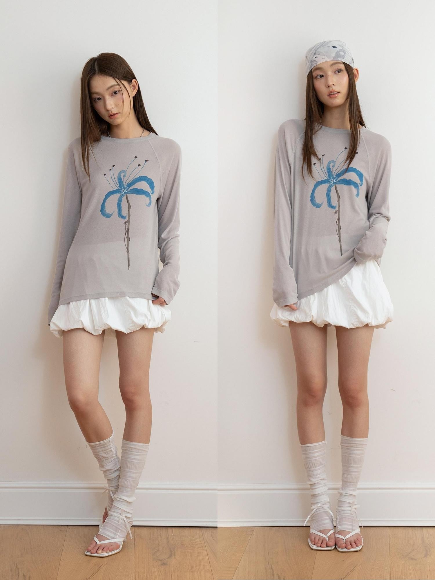 THELIGHT OFFICIAL Sheer Butterfly Print Raglan Women's Poly Cotton Long Sleeve T-shirts