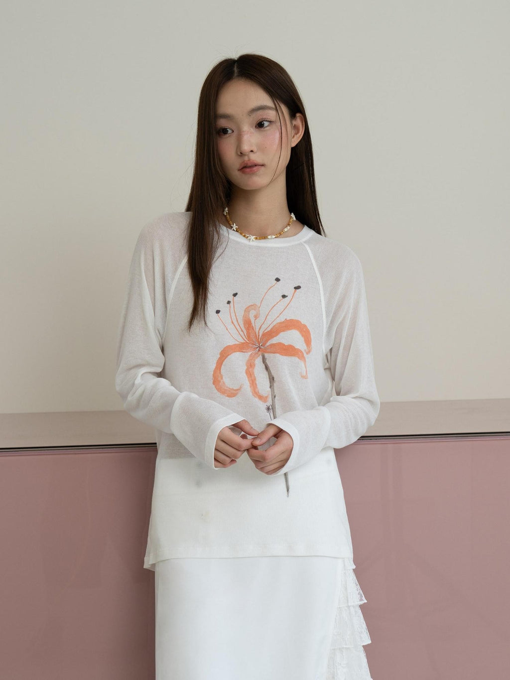 THELIGHT OFFICIAL Sheer Butterfly Print Raglan Women's Poly Cotton Long Sleeve T-shirts