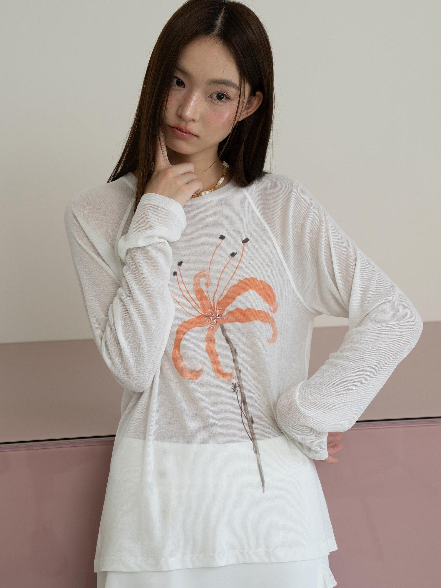 THELIGHT OFFICIAL Sheer Butterfly Print Raglan Women's Poly Cotton Long Sleeve T-shirts