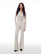 THELIGHT OFFICIAL Sheer Mesh Spliced Cropped Women's Polyester Spandex Long Sleeve T-shirts