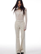 THELIGHT OFFICIAL Sheer Mesh Spliced Cropped Women's Polyester Spandex Long Sleeve T-shirts