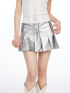 THELIGHT OFFICIAL Silver Asymmetric Lace Up A Line Pleated Women's Polyester Mini Skirts
