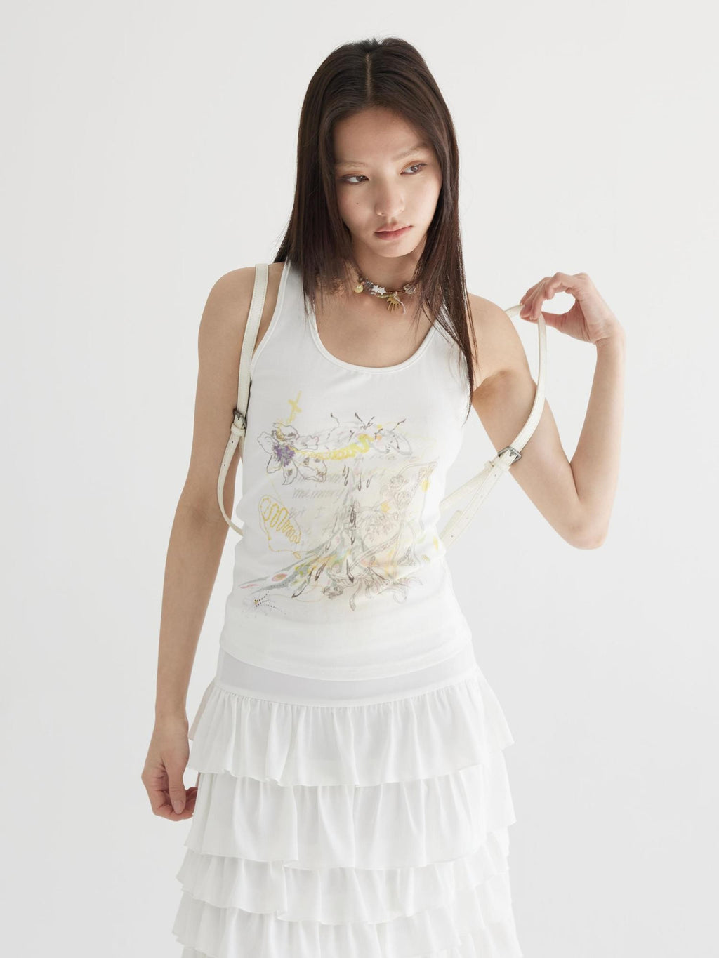 THELIGHT OFFICIAL Spray Dye Distressed Hand Painted Floral Women's Viscose Cotton Blend Tank Tops