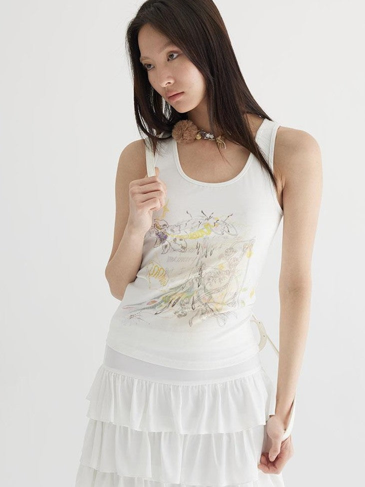 THELIGHT OFFICIAL Spray Dye Distressed Hand Painted Floral Women's Viscose Cotton Blend Tank Tops