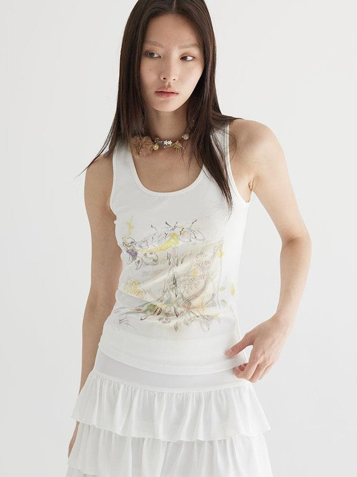 THELIGHT OFFICIAL Spray Dye Distressed Hand Painted Floral Women's Viscose Cotton Blend Tank Tops