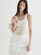 THELIGHT OFFICIAL Spray Dye Distressed Hand Painted Floral Women's Viscose Cotton Blend Tank Tops